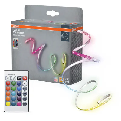Kit Banda LED RGB Osram FLEX cu Telecomanda, 14W, 220-240V, 1300 lm, lumina alba si color (3000K), dimabila, IP20, 5 metri