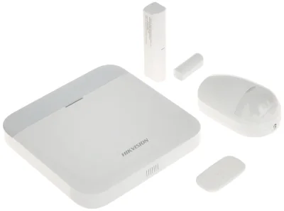 Kit de alarmă wireless AX PRO 868 MHz HIKVISION DS-PWA64-KIT-WE, centrală + detector PIR + contact magnetic + telecomandă, 64 zone, White