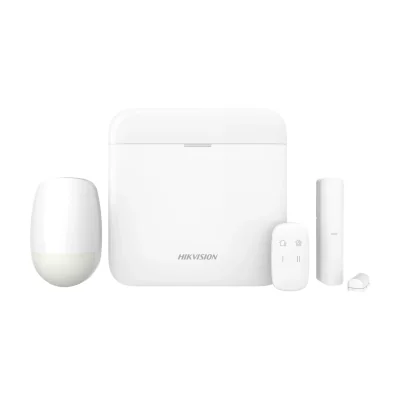 Kit de alarmă wireless AX PRO 868 MHz HIKVISION DS-PWA64-KIT-WE, centrală + detector PIR + contact magnetic + telecomandă, 64 zone, White