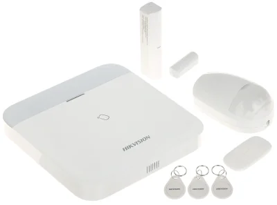 Kit de alarmă wireless AX PRO 868 MHz HIKVISION DS-PWA96-KIT-WE, centrală + detector PIR + contact magnetic + telecomandă, 96 zone, White