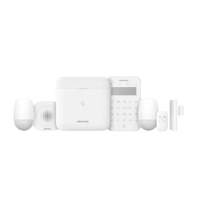 Kit de alarma wireless AX PRO Middle Level DS-PWA96-Kit2-WE contine: 1 x DS-PWA96-M-WE (96 zones wireless control panel), 2 x DS-PDP15P-EG2-WE (PIR motion sensor), 1 x DS-PDMC-EG2-WE (Magnetic Contact), 1 x DS-PK1- LT-WE (Wireless LCD Keypad), 1 x DS