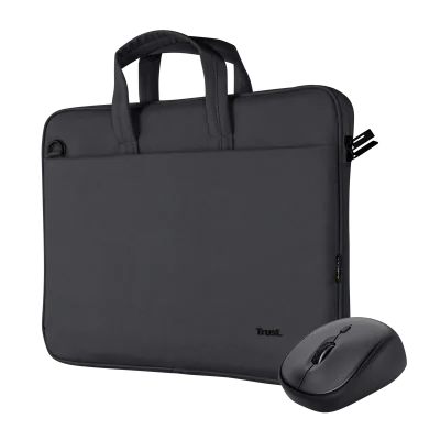 Kit Geanta de laptop Trust Bologna pentru laptop-uri cu diagonala de pana la 16", mouse Trust wireless, negru