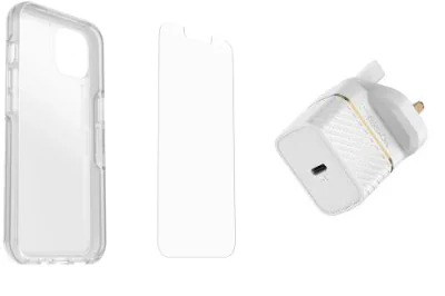 KIT IPHONE 13 SYMMETRY CLEAR/ALPHA GLASS / UK USB-C 20W WHITE