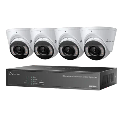 KIT NVR + HDD 2TB POE TP-Link VIGI 4 canale + 4 camere 4MP, Lentila 2.8, IR+WL 30ML Turret, NVR TP-Link VIGI 4 canale, 53W 1004H; 8MP, 1SATA Interface, max 10TB, H.265+; ONVIF,