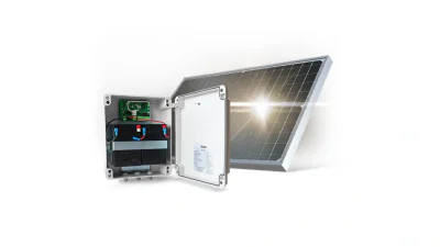 KIT PANOU SOLAR 24V Voltaj: 24V Curent iesire: 10A Capacitate baterie: 28Ah Grad protectie: IP65 Greutate: 9.5 Kg Dimensiuni: 300 x 250 x 120 mm Consum in stand-by: 0.15W Voltaj maxim panou solar: 50V Curent panou solar: 2A Putere: 2 x 30W Putere ies