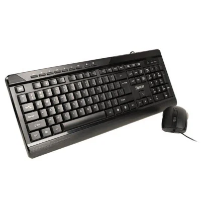 KIT Spacer, tastatura cu fir multimedia 104 taste (+ 9 taste multimedia) + mouse rezolutie max.1600dpi, 4 butoane, rotita scroll, negru