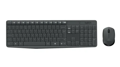 Kit Tastatura + mouse wireless Logitech MK235, interfata USB, distanta de operare pana la 10m, 100 taste, rezolutie mosue 1000 DPI, gri