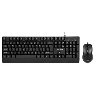 Kit TASTATURA si Mouse DELUX, "K6006U+M332BU", cu fir, 104 taste format standard, mouse 1000 dpi, 3/1 butoane, negru, "K6006U+M332BU"