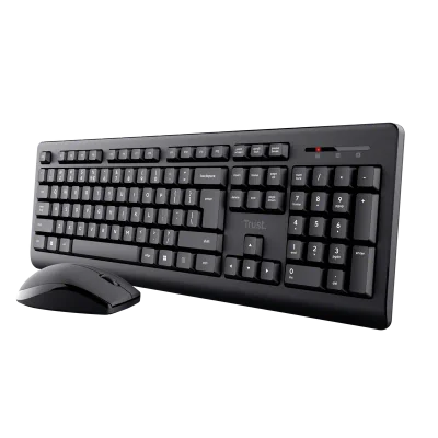 Kit Trust Primo tastatura standard, mouse wireless optic, rezoltie maxima 1200 DPI, negru
