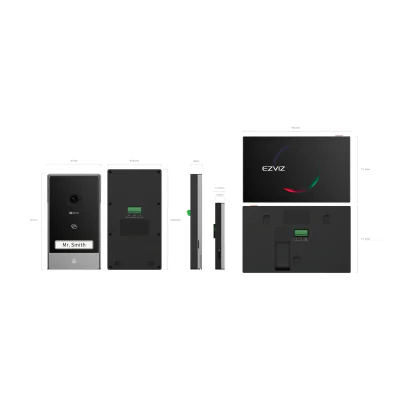 KIT VIDEINTERFON EZVIZ HP7 2-ENTRY, Senzor imagine: 1/2.7" Progressive Scan CMOS, Rezolutie 2K (2048x1296), Lentila: 2.0 mm @ F2.2, view angle: 162° (Diagonal) IR 6M, Compresie: H.265 / H.264 Ecran interior: 7 "touch screen, 1024x600 Conexiune: 2xFir