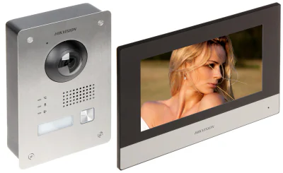 Kit videointerfon 2 fire HIKVISION DS-KIS703Y-P, post exterior + post interior, montaj aparent sau îngropat