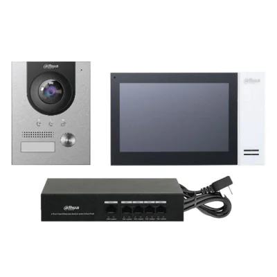 KIT Videointerfon Dahua KTP01-S2(F) Stație IP Vila  > Panoul frontal din aluminiu anodizat.  >  Camera CMOS cu iluminare scăzută de 2 MP HD colorată de 168,6°.  >  Functie video interfon.  >  Oferă putere 12 VDC, 600 mA.  >  Aplicația pentru telefonu