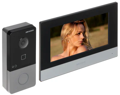 Kit videointerfon IP HIKVISION DS-KIS603-P(C), post exterior + post interior 7 inch, montaj aparent, PoE, Wi-Fi