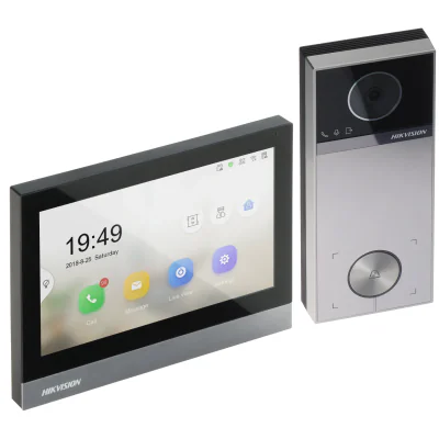 Kit videointerfon IP HIKVISION DS-KIS613-S, post exterior + post interior + switch PoE 4 porturi, Wi-Fi, montaj aparent