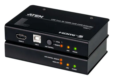 KVM Extender Aten CE801. Tipul: Transmițător & transmițător-receptor AV, Tehnologia de conectare: Prin cablu, Maximă de transfer de la distanţă: 100 m. Tip port transmițător video: HDMI, Tip port transmițător local video: HDMI, Tip port transmițător 