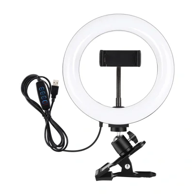 Lampă inelară Puluz de 20 cm pentru vlogging, cu clemă pentru monitor, suport pentru telefon și reglare a temperaturii culorii (negru)
