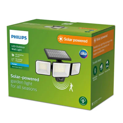Lampa LED solara pentru exterior cu senzor de miscare Philips NYSIL ,8.7W, 4V, lumina rece (5000K), IP65, 168x293x117mm, Negru