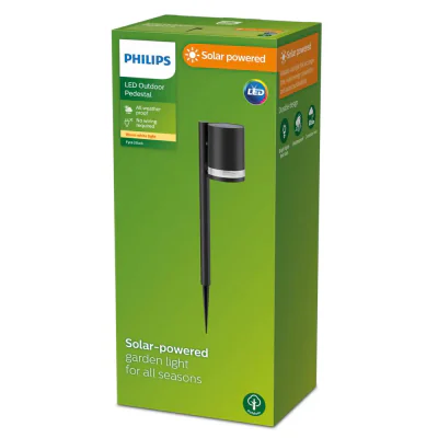 Lampa LED solara pentru exterior cu spike Philips FYCE, 1.5W, 3.3V, 200lm, lumina calda (2700K), IP44, 540x90x121mm, Negru