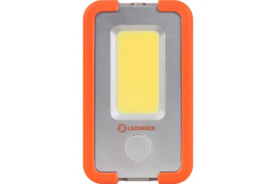 Lanterna LED camping Ledvance, 4W COB, 400 lm, 3 moduri de iluminare (100%-400 lm, 30%-120 lm si flash), acumulator Li-Ion 3000mAh, USB power-bank, IP20, brat magnetic, carlig, cablu incarcare USB inclus, Portocaliu/Gri