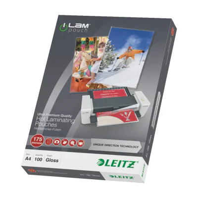 Leitz iLAM Ultra-premium Glossy A4 Laminating Pouches with UDT, 175 microns, Pack of 100., Glossy, Transparent, EVA (Ethylene Vinyl Acetate), Polyethylene terephthalate (PET), A4, 222 mm, 309 mm