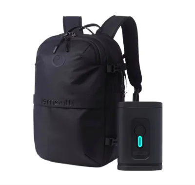 Lemontti Rucsac Smart Premium cu Vacuum si pompa vid 5 capete inclusa, 30-60L pentru cabina avion, impermeabil, doua mufe incarcare USB: USB-A si Type-C, extensie suplimentara, sistem antifurt, Negru