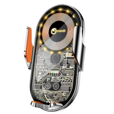 Lemontti Suport Auto cu incarcare  Wireless, 15W, deschidere automata prin senzor infrarosu, prindere la ventilatie, cablu Type-C inclus, Transparent Negru