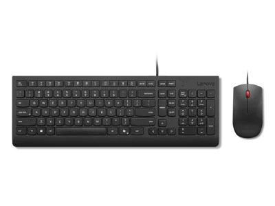Lenovo Essential Wired Combo Black US Euro. Keyboard form factor: Full-size (100%), Connectivity technology: Wired, Device interface: USB. Cable length: 1.8 m. Recommended usage: Universal. Product colour: Black. Mouse included