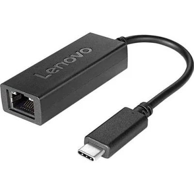 Lenovo USB-C to Ethernet Adapter, Full-size RJ45 connector, LEDs on RJ- 45 connector to indicate activity and link status, upport PXE boot, Wake-On-LAN, MAC pass through if host notebook supports, Black, Depending on many factors such as the processi