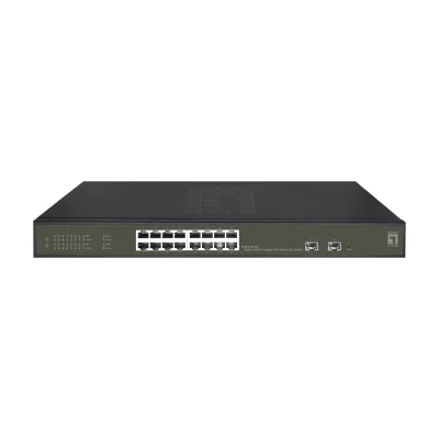 LevelOne Hilbert 18-Port Gigabit PoE Smart Lite Switch, 16 PoE Outputs, 2 x Gigabit SFP, 802.3at/af PoE, 230W PoE Power Budget, Managed, L2, Gigabit Ethernet (10/100/1000), Full duplex, Power over Ethernet (PoE), Rack mounting