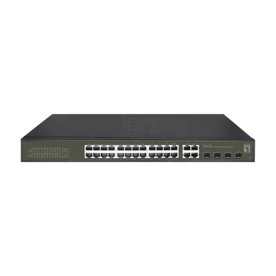 LevelOne Hilbert 28-Port Gigabit PoE Smart Lite Switch, 24 PoE Outputs, 4 x Gigabit SFP/RJ45 Combo, 802.3at/af PoE, 380W PoE Power Budget, Managed, L2, Gigabit Ethernet (10/100/1000), Full duplex, Power over Ethernet (PoE), Rack mounting