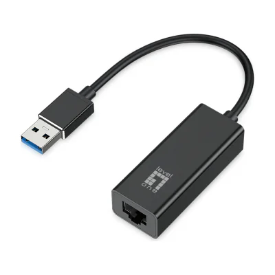 LevelOne USB-0401 Gigabit USB Network Adapter, Wired, USB, Ethernet, 1000 Mbit/s, Black