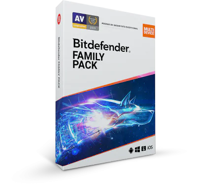 Licenta retail Bitdefender Family Pack - protectie anti-malwarecompleta pentru toata familia, disponibila pentru Windows, macOS, iOS si Android, valabila pentru 1 an, 15 dispozitive, new.