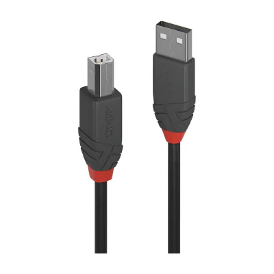 Lindy 0.2m USB 2.0 Type A to B Cable, Anthra Line, 0.2 m, USB A, USB B, USB 2.0, 0.48 Gbit/s, Black, Grey