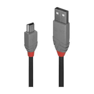 Lindy 0.5m USB 2.0 Type A to Mini-B Cable, Anthra Line, 0.5 m, USB A, Mini-USB B, USB 2.0, 0.48 Gbit/s, Black, Grey