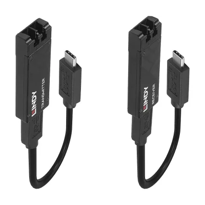 Lindy 100m Fibre Optic USB 3.2 Type C Extender, USB Type-C, LC, Male, LC, Black, 100 m