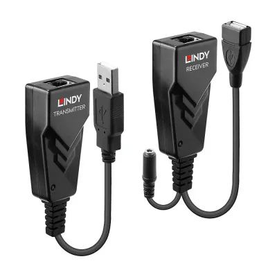 Lindy 100m USB 2.0 Cat.6 Extender, Network transmitter & receiver, 100 m, 480 Mbit/s, Cat5e, Cat6, CH317Q, CH536G, Black