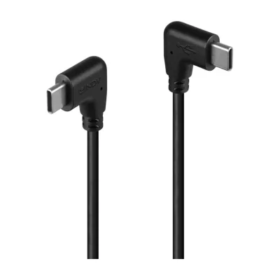 Lindy 1m USB 2.0 Right-Angled USB-C to Right-Angled USB-C Cable, 1 m, USB C, USB C, USB 2.0, Black