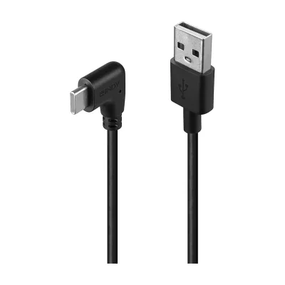 Lindy 1m USB 2.0 Type A to Right-Angled USB-C Cable, 1 m, USB A, USB C, USB 2.0, Black