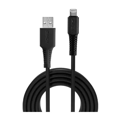 Lindy 1m USB to Lightning Cable, Black, 1 m, Lightning, USB A, Male, Female, Black