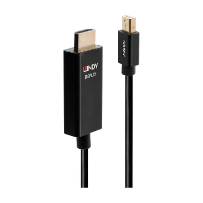 Lindy 2m Active Mini DisplayPort to HDMI Cable with HDR, 2 m, Mini DisplayPort, HDMI Type A (Standard), Straight, Straight, Gold