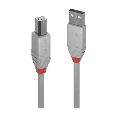 Lindy 2m USB 2.0 Type A to B Cable, Anthra Line, Grey, 2 m, USB A, USB B, USB 2.0, 0.48 Gbit/s, Grey