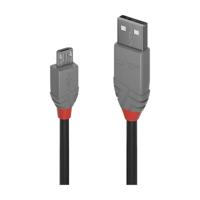 Lindy 2m USB 2.0 Type A to Micro-B Cable, Anthra Line, 2 m, USB A, Micro-USB B, USB 2.0, 0.48 Gbit/s, Black, Grey