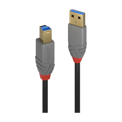 Lindy 2m USB 3.2 Type A to B Cable, 5Gbps, Anthra Line, 2 m, USB A, USB B, USB 3.2 Gen 1 (3.1 Gen 1), 5 Gbit/s, Black, Grey