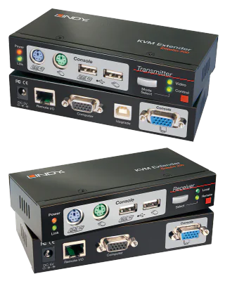 Lindy 300m Cat.6 VGA, USB & PS/2 KVM Extender, Maximum Resolution: 1920x1200@60Hz, Supported Bandwidth: 350MHz, Transmitter KVM Interfaces: Console ports: VGA (Female), 2 x USB Type A (Female), 2 x PS/2 (Female), Receiver Console Interface: Console p