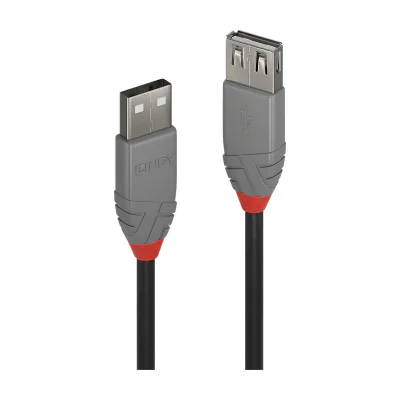 Lindy 3m USB 2.0 Type A Extension Cable, Anthra Line, 3 m, USB A, USB A, USB 2.0, 0.48 Gbit/s, Black, Grey