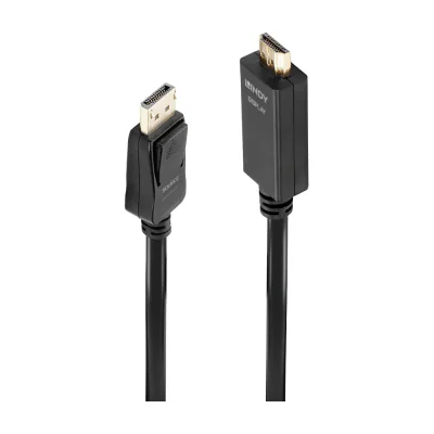 Lindy 5m DisplayPort to HDMI 10.2G Cable, 5 m, DisplayPort, HDMI Type A (Standard), Male, Male, 3840 x 2160 pixels