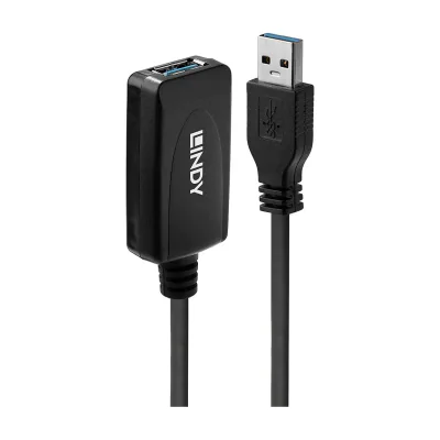 Lindy 5m USB 3.0 Active Extension, 5 m, USB A, USB A, USB 3.2 Gen 1 (3.1 Gen 1), 5 Gbit/s, Black