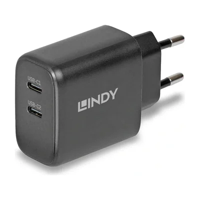 Lindy 65W USB 2 x Type C GaN Charger, Indoor, AC, 20 V, Black