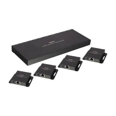 Lindy 70m Cat.6 4 Port HDMI 4K30 and IR Splitter Extender with Loop Out, Transmitter & receiver, Wired, 50 m, Cat6, 1920 x 1080 pixels, Black