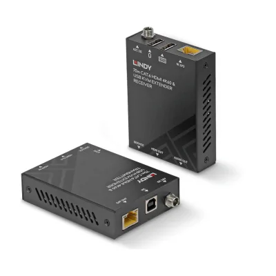Lindy 70m Cat.6 HDMI 4K60, USB and Audio KVM Extender, Transmitter & receiver, Wired, 70 m, Cat6, 3840 x 2160 pixels, 30 Hz